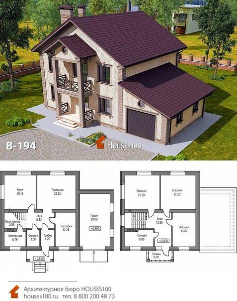 Двухэтажный дом с гаражом: 180+ (фото) проектов с планировкой
