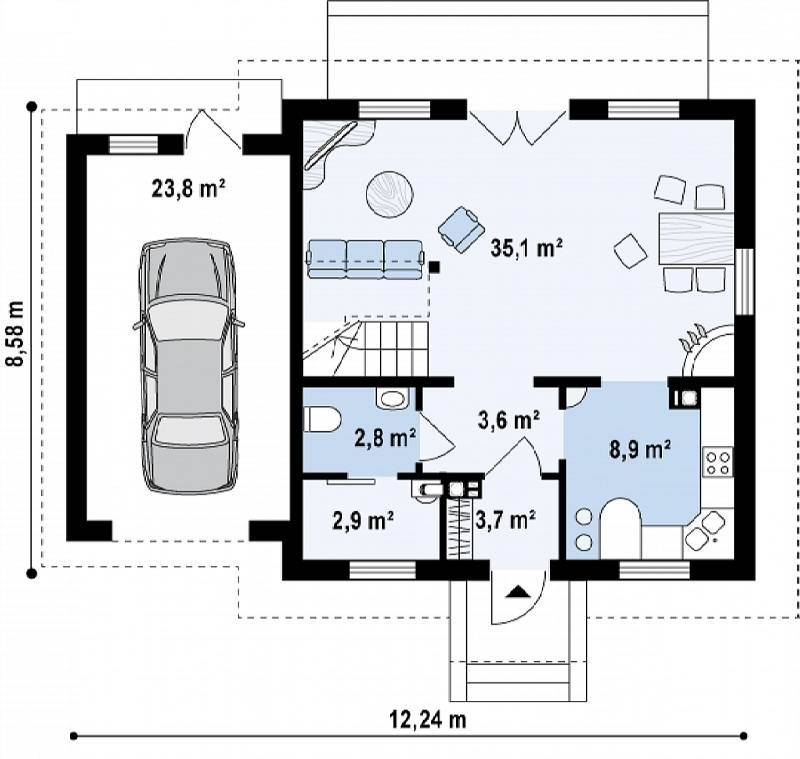 Проекты домов с мансардой и гаражом (66 фото): планы мансардных домов площадью 150 кв. м из пеноблоков под одной крышей с гаражом