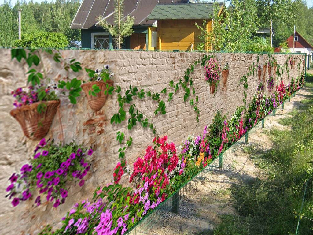 Как украсить забор на даче: сетка рабица и профнастил на фото