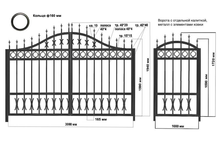 Кованые ворота с калиткой (35 фото): плюсы и минусы, особенности установки