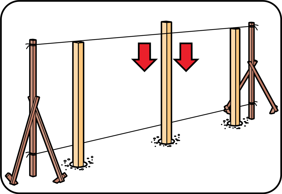 Как выровнять столбы для забора: выставить по высоте при неровной поверхности, верхнему краю и по уровню